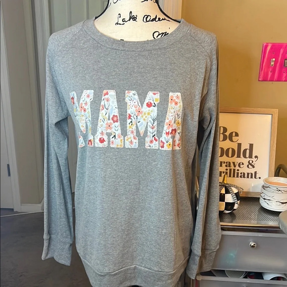 Gray ‘Mama’ Floral Print Long Sleeve Teeshirt - Picture 2 of 5